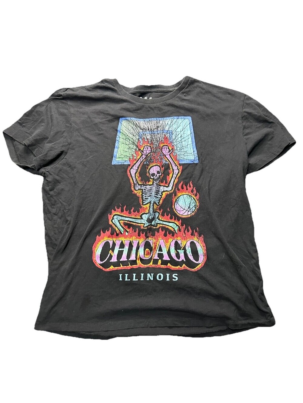 Chicago Skeleton Basketball Flame Graphic Tee XL Streetwear Skull Shirt